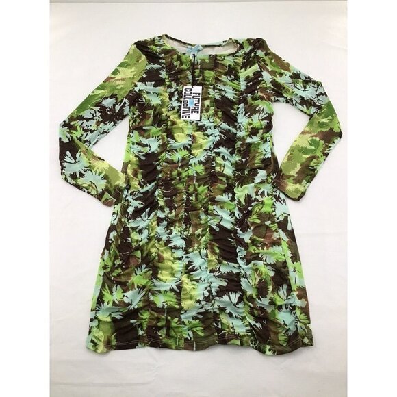 Future Collective Green Floral Print Ruched Bodycon Dress Womens Size Large - Picture 1 of 6